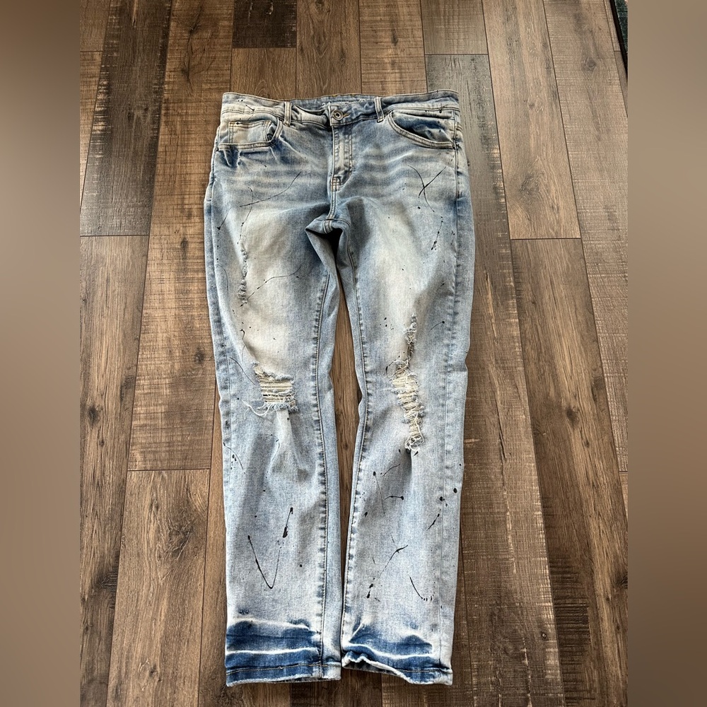 Crysp Denim Mens Jeans Distressed Pain Spatter Size 34x29